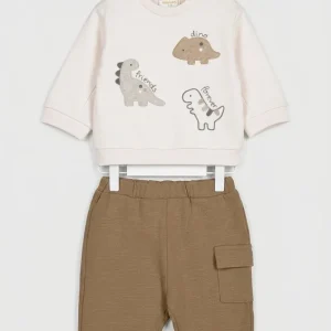 Completo tuta Neonato Mayoral Newborn Felpa Dinosauri e Pantalone Caramello